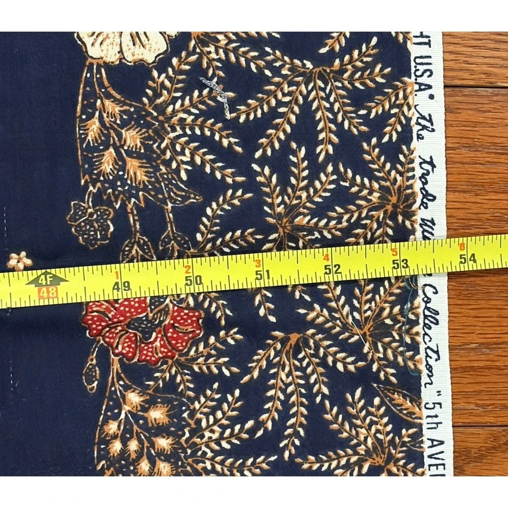 Vintage 70s Cotton Fabric Navy Floral‎ Border Print Kroda Wimpa 5th Ave 35x53